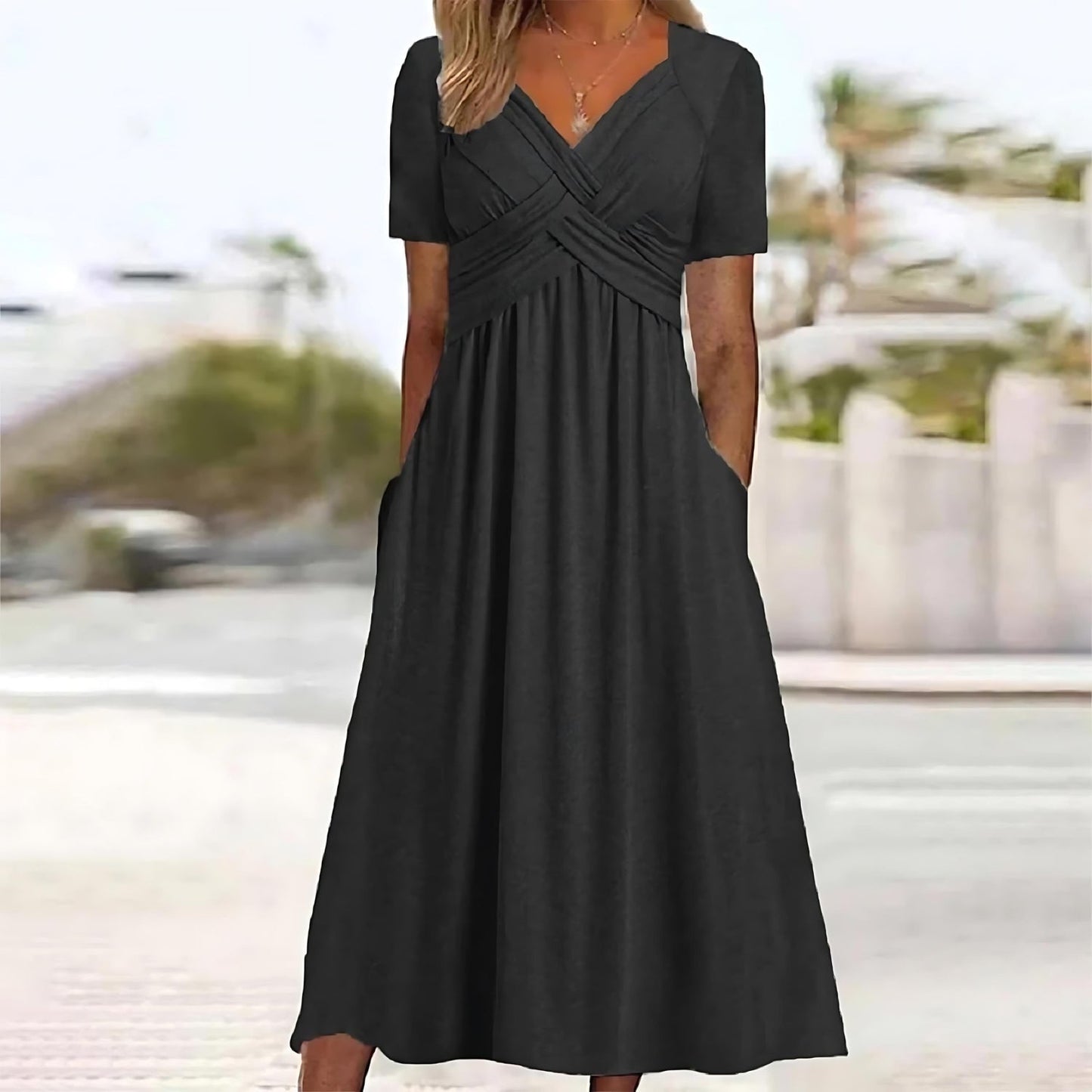 Jamaica - Elegant Wit Midi-Jurk met Buikomslag